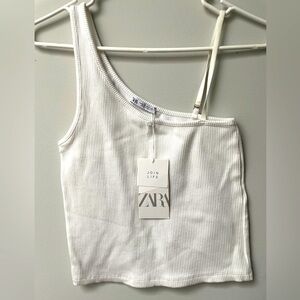 ZARA one shoulder crop top sz M White NWT